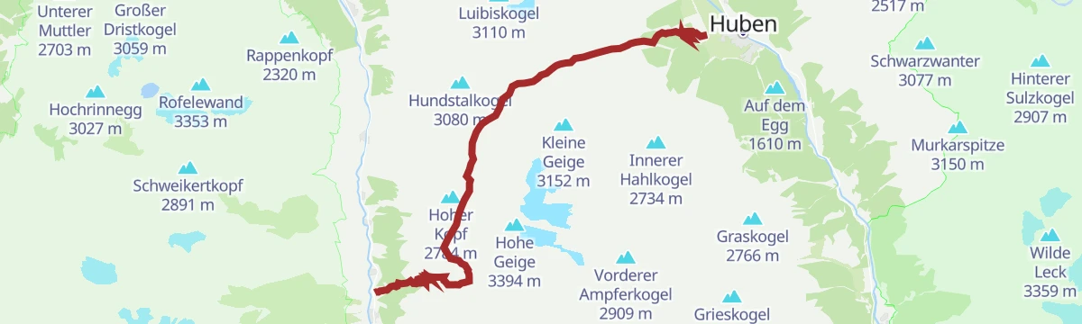 Route map: Breitlehn- und Kapuzinerjöchl (vom Ötztal ins Pitztal) - Längenfeld/Huben